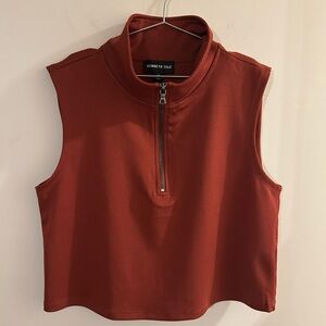 NWT Kenneth Cole Medium Sleeveless Rust Brown Cropped Top Mock Neck 1/4 Zip